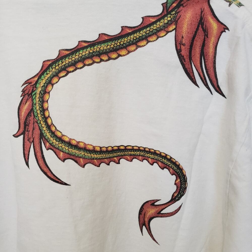 Vintage Guess Men Unisex SIZE XL White Short Sleeve Dragon Print Shirt FLAW USA - Picture 5 of 10